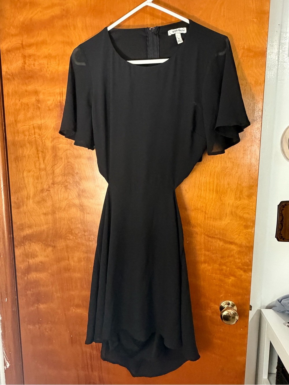 Vintage Havana Black Flutter Sleeve Midi Dress, with cutouts
